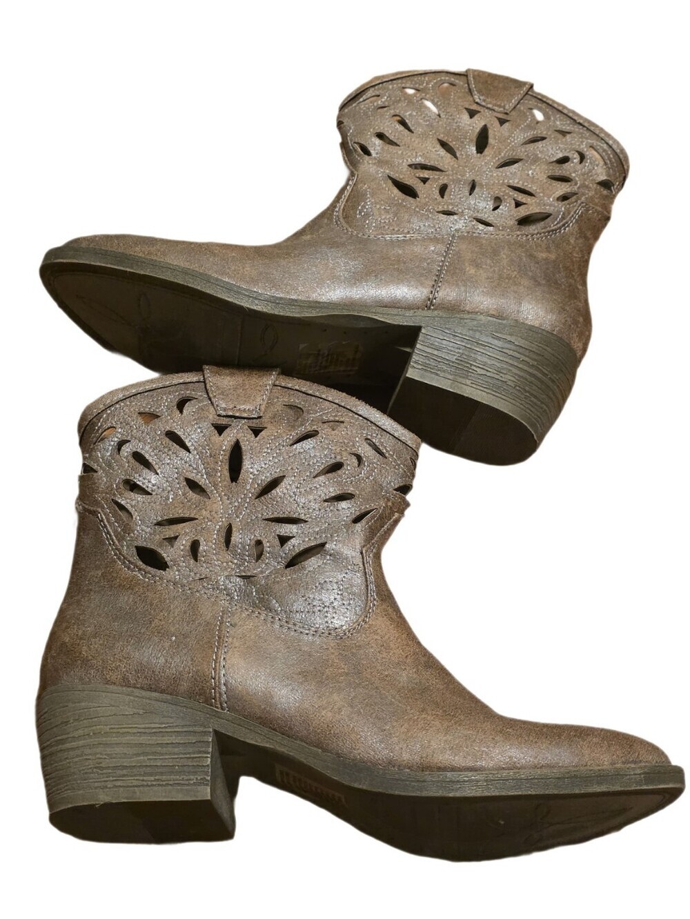 SO Laser Cutout Western Cowboy Ankle Boots Distressed Taupe Brown Booties 8